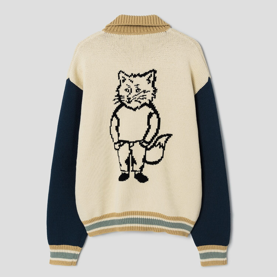 Maison Kitsune Men Knitted College Blouson - Rich Vanilla/Breton Blue
