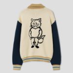 Maison Kitsune Men Knitted College Blouson - Rich Vanilla/Breton Blue