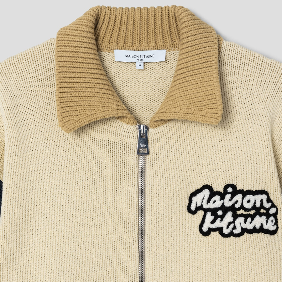 Maison Kitsune Men Knitted College Blouson - Rich Vanilla/Breton Blue