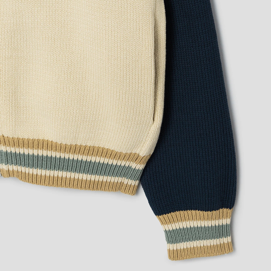 Maison Kitsune Men Knitted College Blouson - Rich Vanilla/Breton Blue