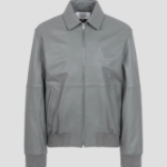 Maison Kitsune Men Zipped Leather Blouson - Lead