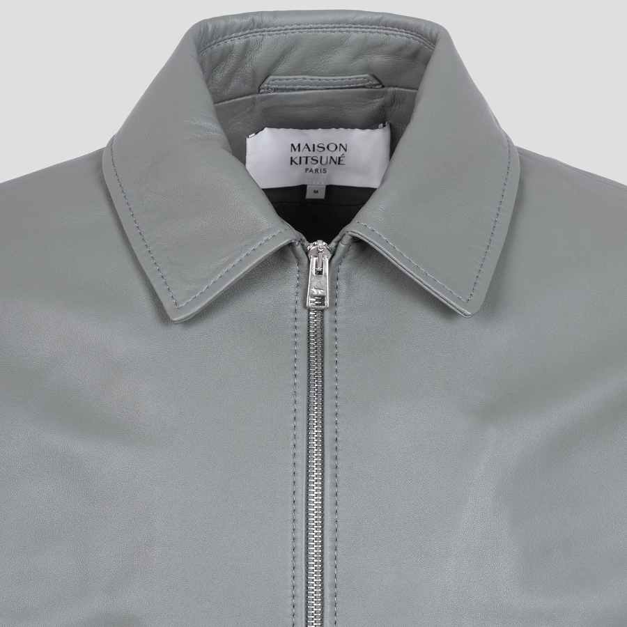 Maison Kitsune Men Zipped Leather Blouson - Lead