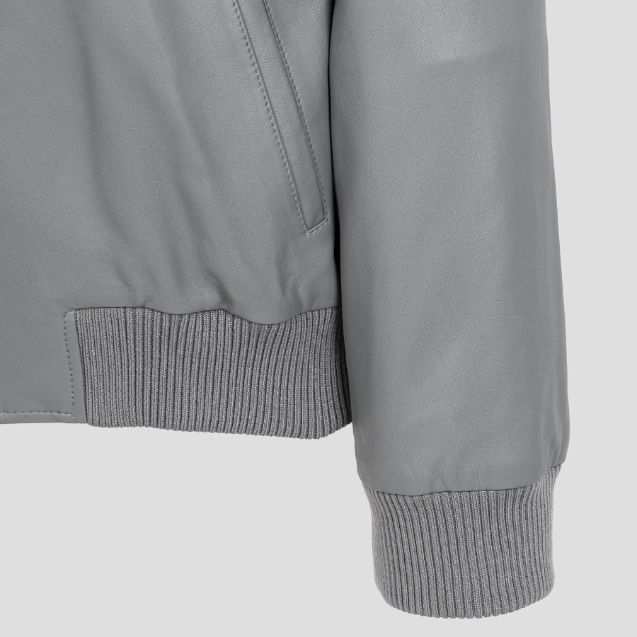 Maison Kitsune Men Zipped Leather Blouson - Lead