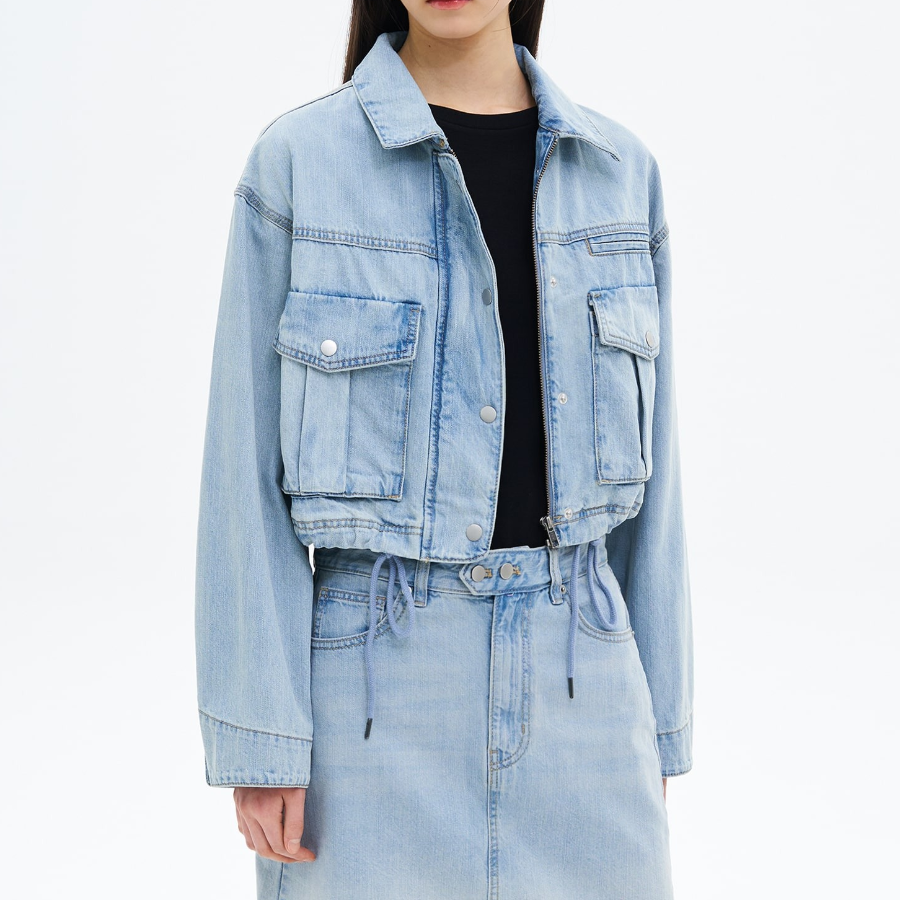 8 seconds Denim Crop Jacket — Sky Blue
