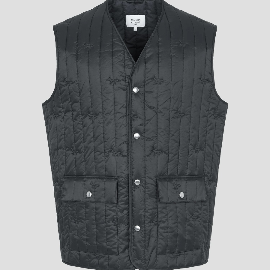 Maison Kitsune Men Sleeveless Quilted Vest - Slate Grey