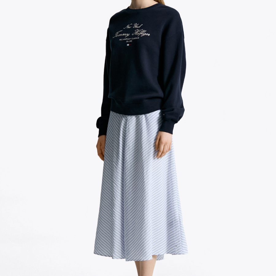 TOMMY HILFIGER [Official Headquarters] Crinkle Stripe Midi Skirt