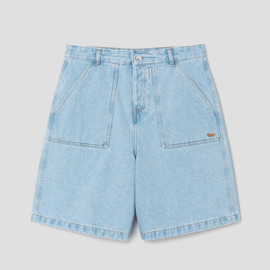 Maison Kitsune Men Denim Workwear Shorts - Light Wash