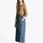 TOMMY HILFIGER [Official Headquarters] Leather Belt Denim Midi Skirt