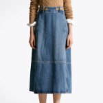 TOMMY HILFIGER [Official Headquarters] Leather Belt Denim Midi Skirt