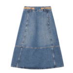 TOMMY HILFIGER [Official Headquarters] Leather Belt Denim Midi Skirt