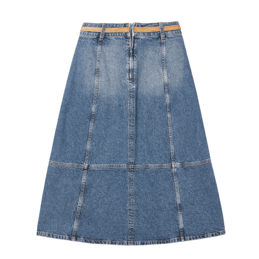 TOMMY HILFIGER [Official Headquarters] Leather Belt Denim Midi Skirt