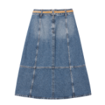 TOMMY HILFIGER [Official Headquarters] Leather Belt Denim Midi Skirt