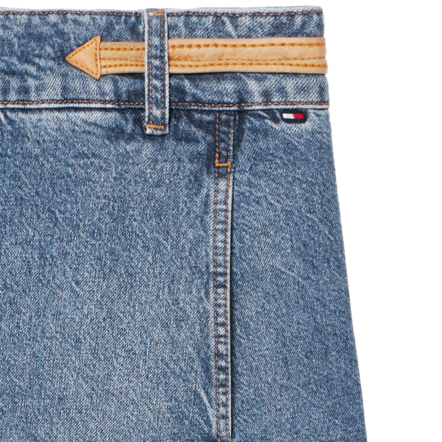 TOMMY HILFIGER [Official Headquarters] Leather Belt Denim Midi Skirt