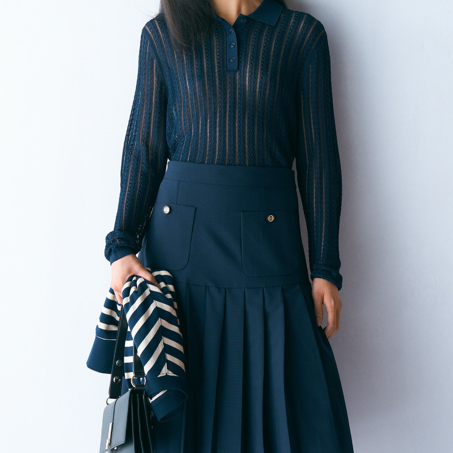TOMMY HILFIGER [Official Headquarters] Wool Pleated Midi Skirt