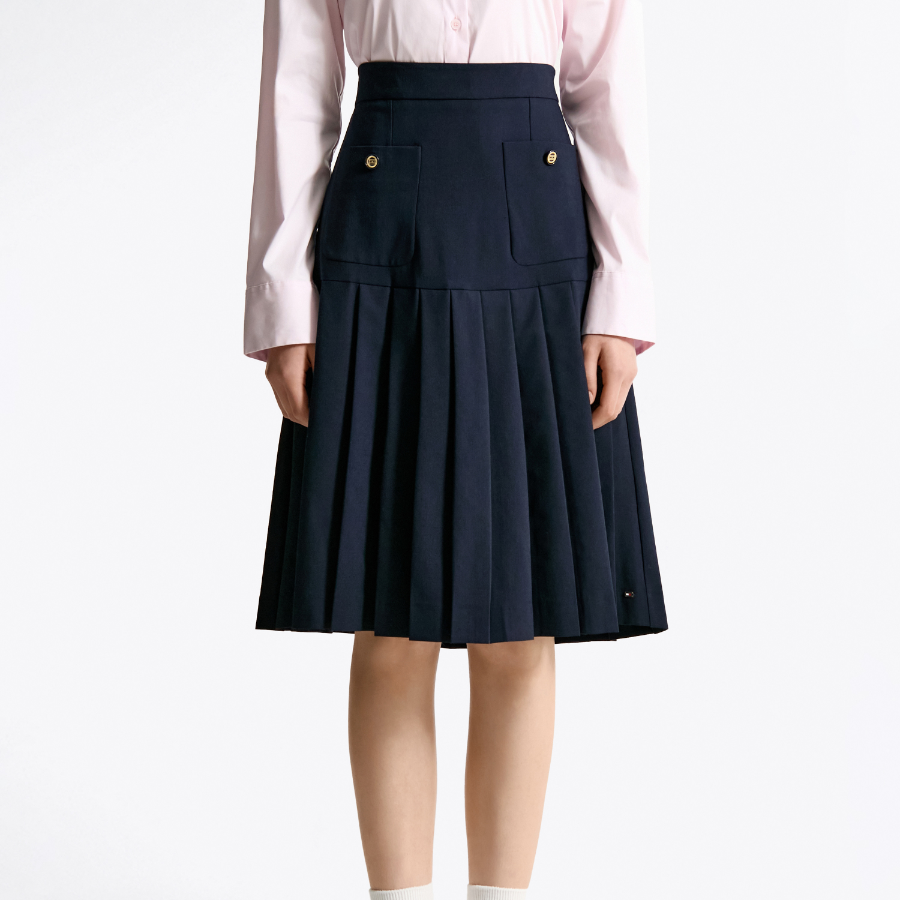 TOMMY HILFIGER [Official Headquarters] Wool Pleated Midi Skirt