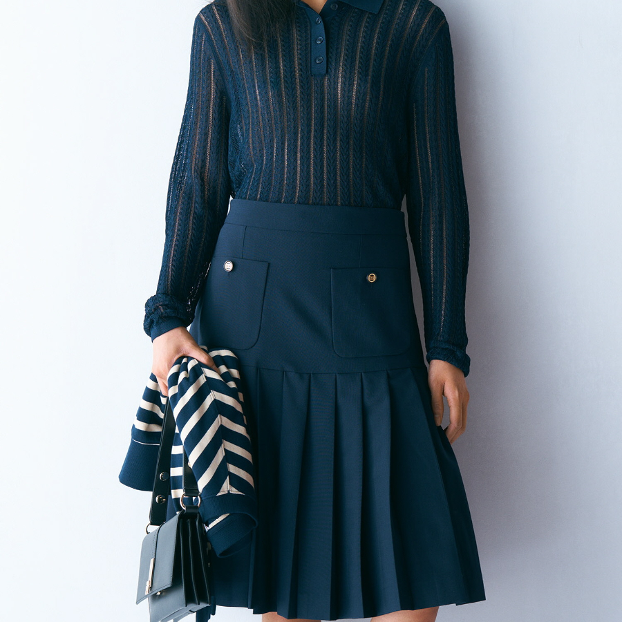 TOMMY HILFIGER [Official Headquarters] Wool Pleated Midi Skirt