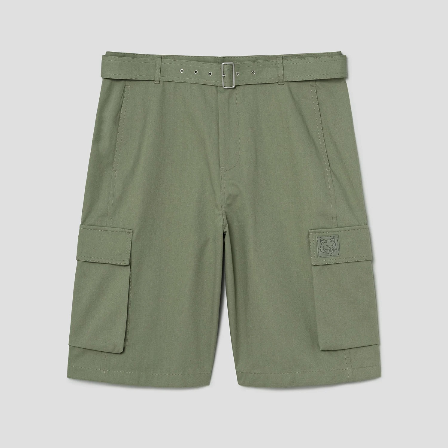 Maison Kitsune Men Belted Cargo Bermuda - Turf Green
