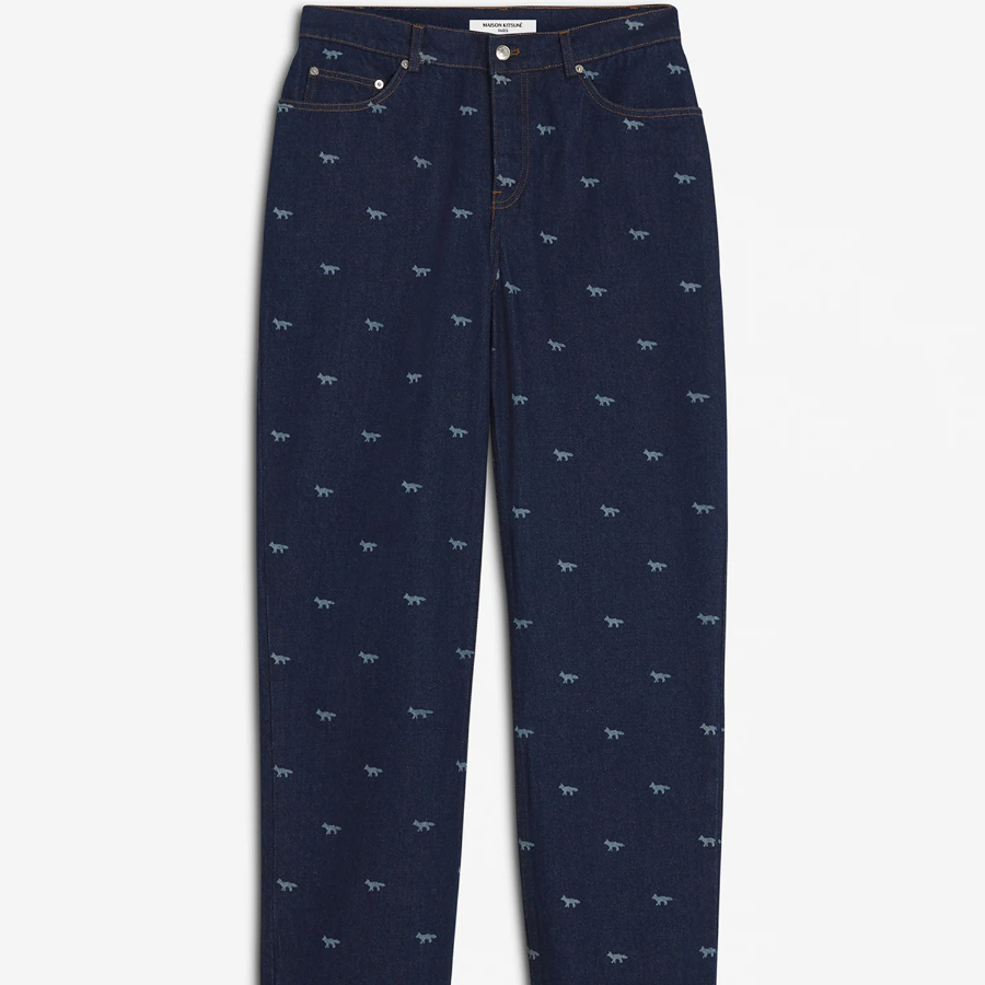 Maison Kitsune Men Relaxed Denim Jeans - Dark Laser Profile Fox