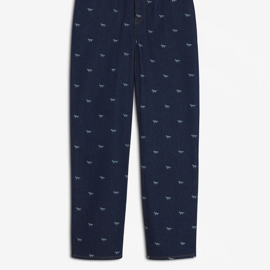 Maison Kitsune Men Relaxed Denim Jeans - Dark Laser Profile Fox