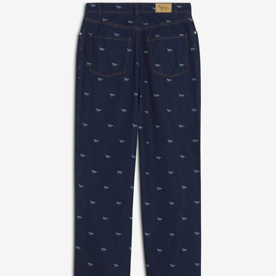 Maison Kitsune Men Relaxed Denim Jeans - Dark Laser Profile Fox
