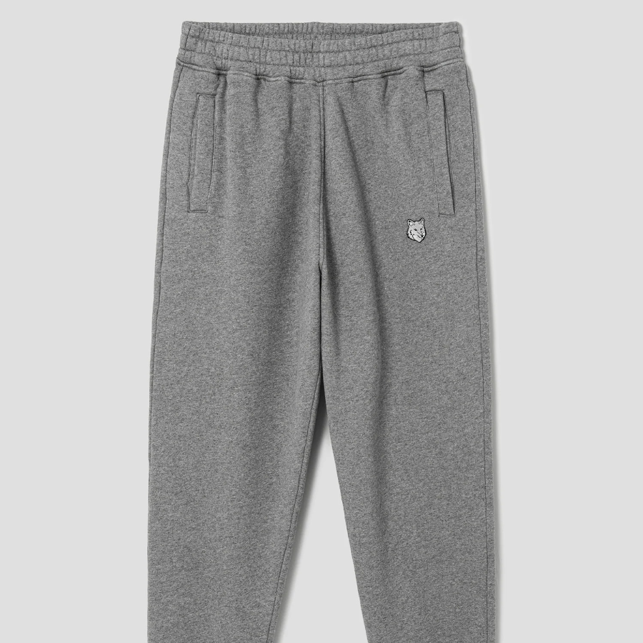 Maison Kitsune Men Tonal Fox Head Patch Comfort Jog Pants - Medium Grey Melange