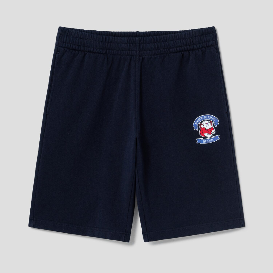 Maison Kitsune Unisex Korean Fox Printed Comfort Jog Shorts - Navy