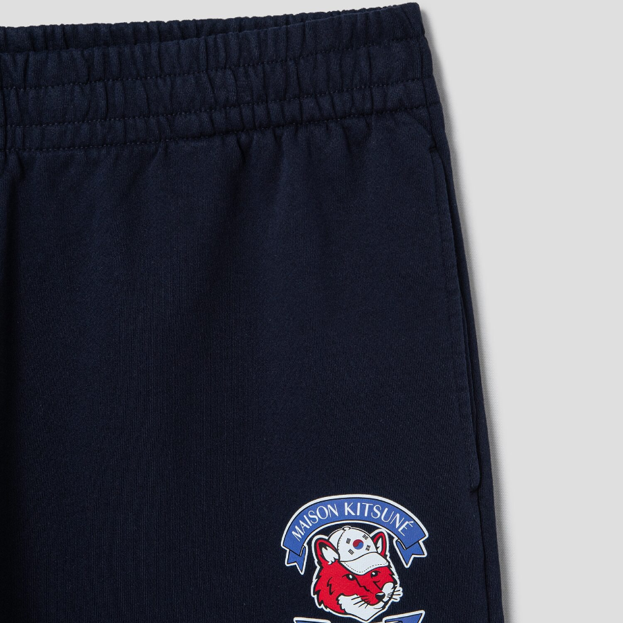 Maison Kitsune Unisex Korean Fox Printed Comfort Jog Shorts - Navy