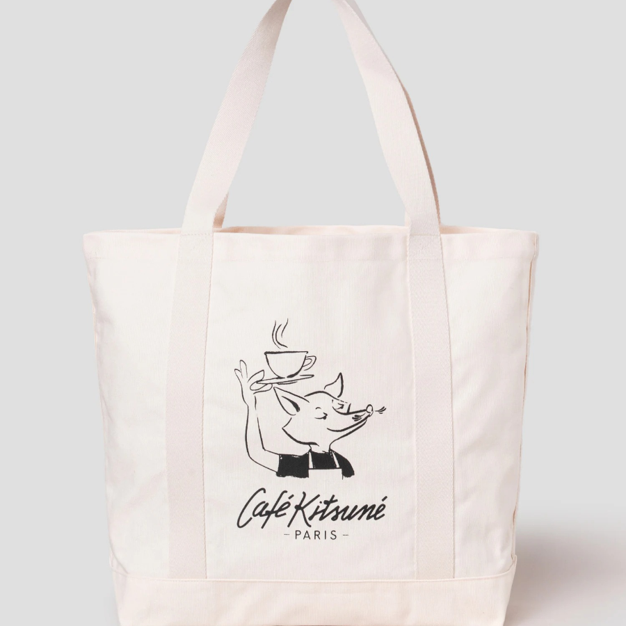 Maison Kitsune Unisex Café Kitsuné Fox Tote Bag - Tapioca