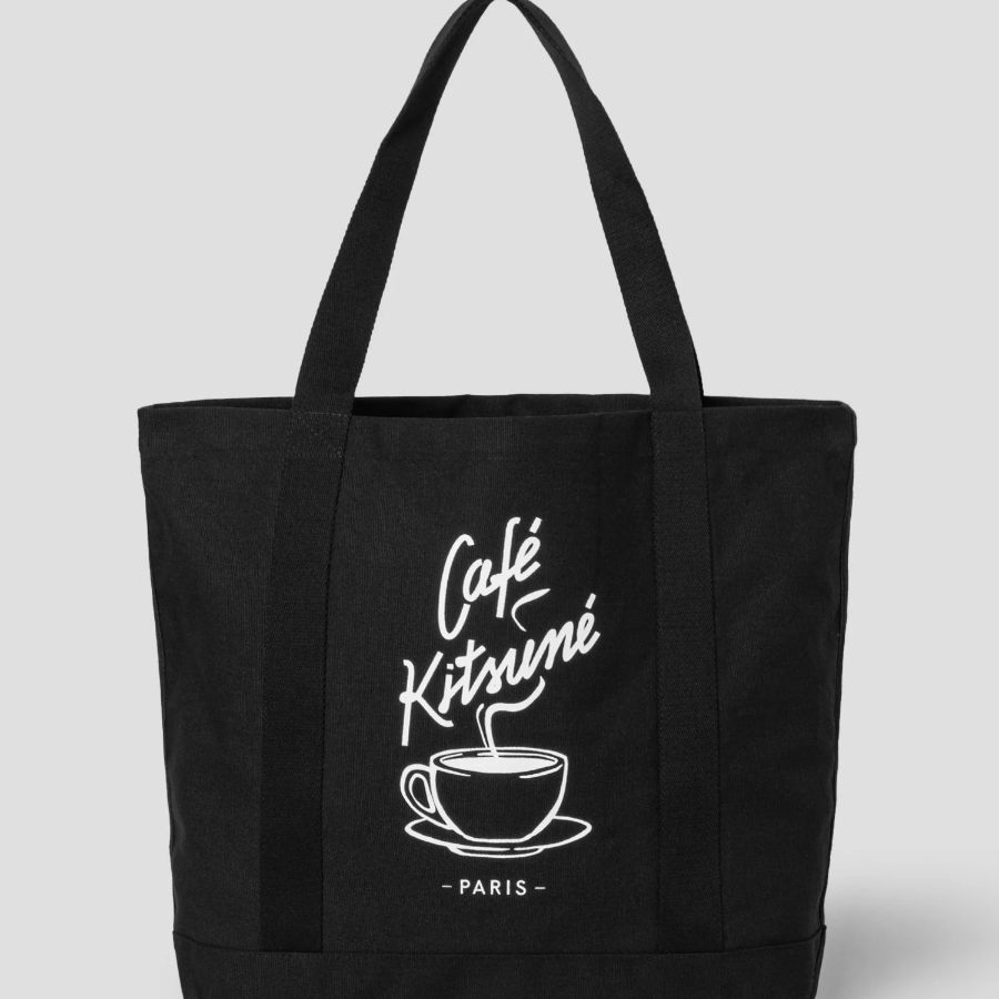 Maison Kitsune Unisex Café Kitsuné Coffee Cup Tote Bag - Black