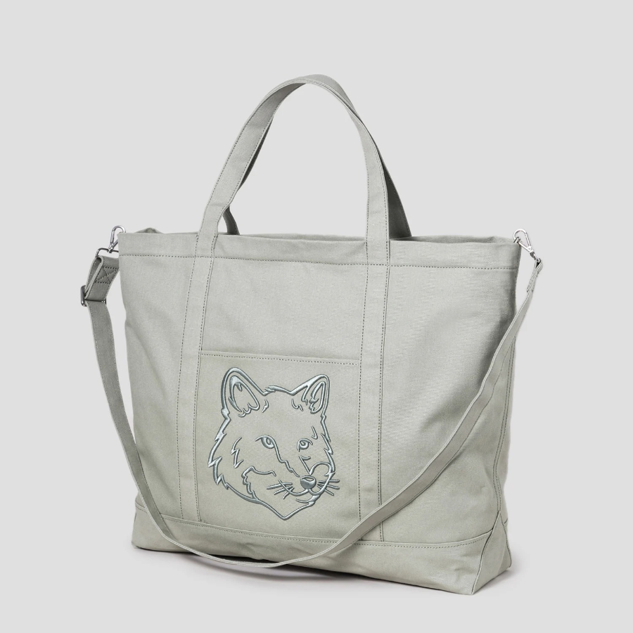 Maison Kitsune Unisex Fox Head Xl Tote - Court Green