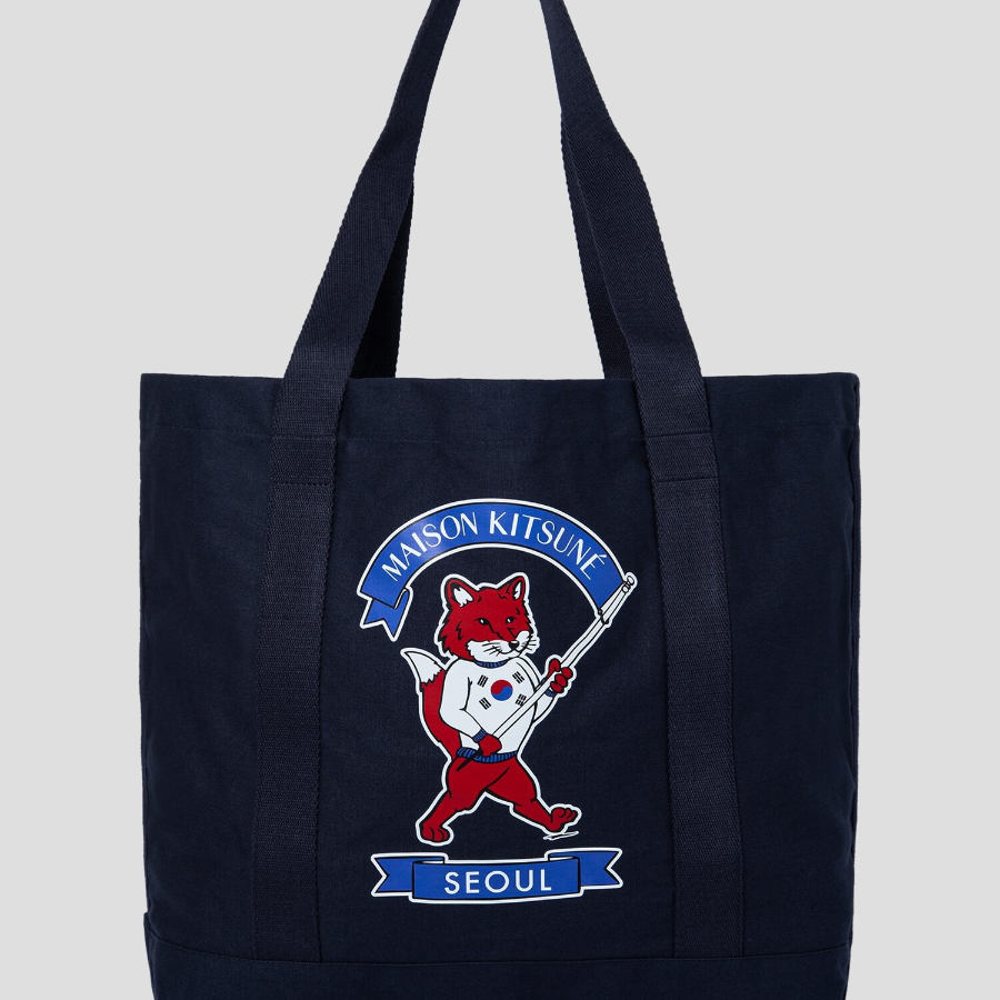 Maison Kitsune Unisex Korean Fox Shopping Bag - Navy