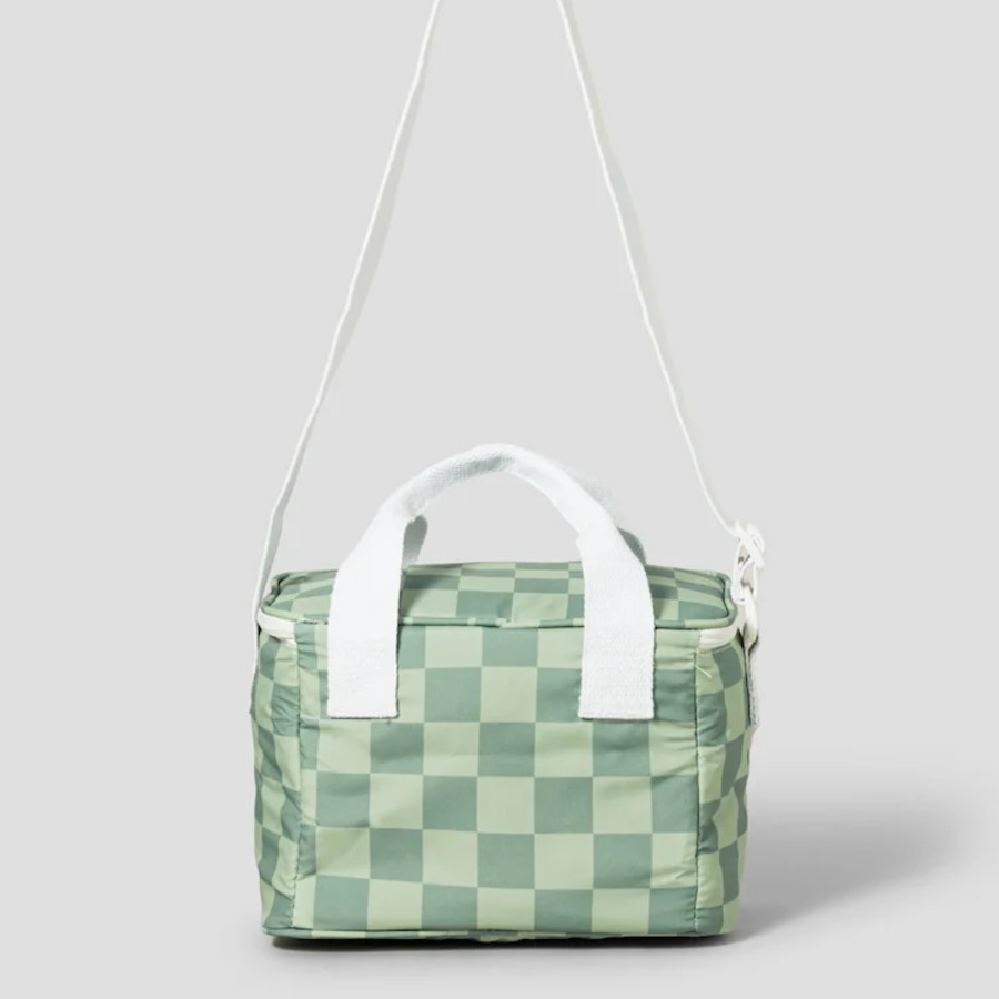 Maison Kitsune Unisex Checkerboard Cooler Bag - Basile/Lime Pattern