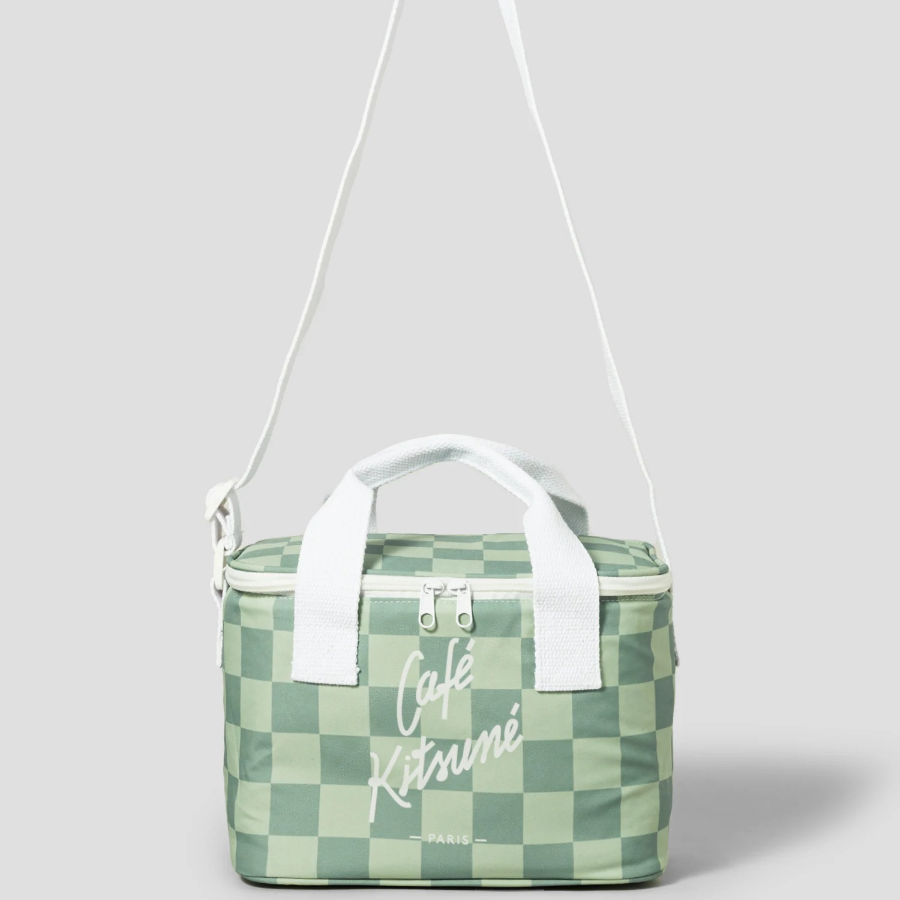 Maison Kitsune Unisex Checkerboard Cooler Bag - Basile/Lime Pattern