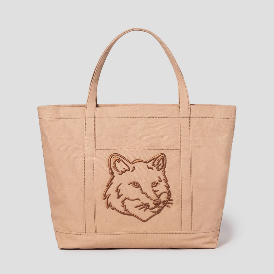 Maison Kitsune Unisex Fox Head Large Tote - Cork