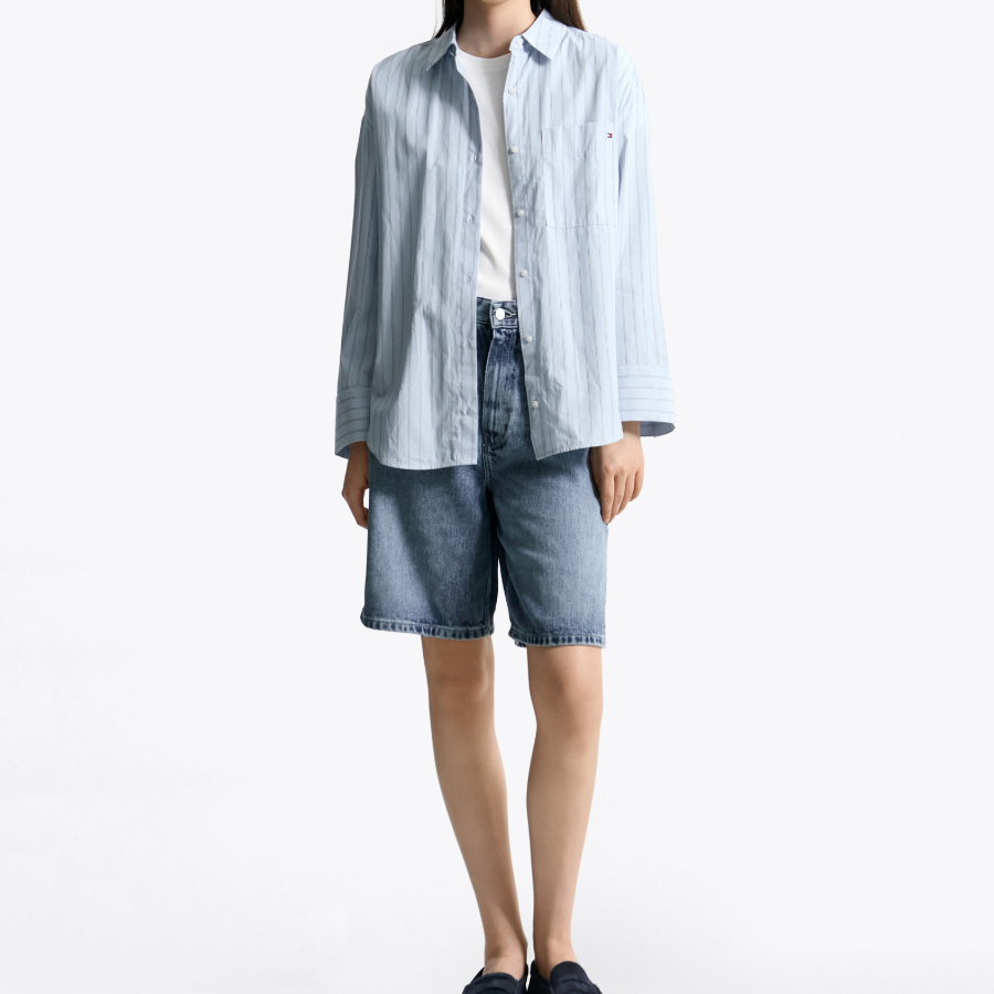 TOMMY HILFIGER [Official Headquarters] Stripe Poplin Easy Shirt