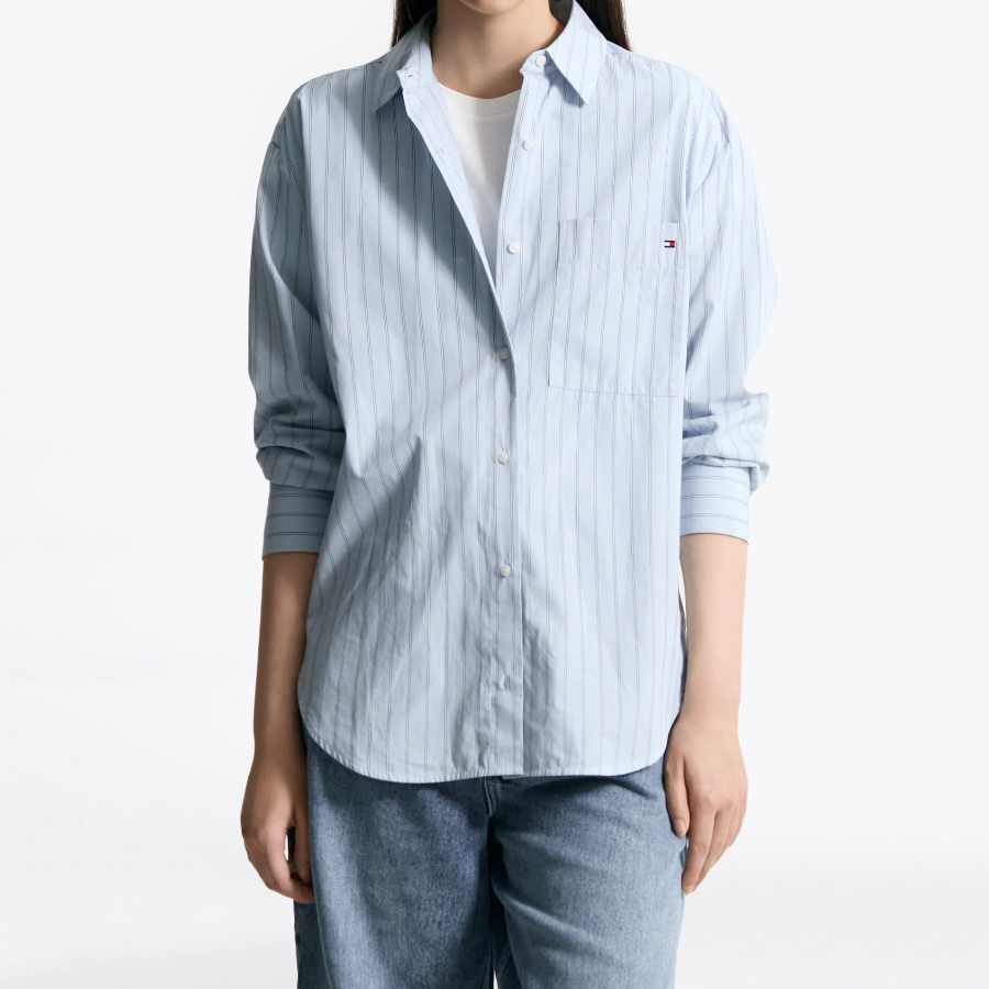 TOMMY HILFIGER [Official Headquarters] Stripe Poplin Easy Shirt