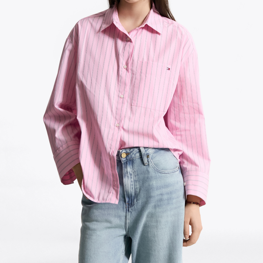 TOMMY HILFIGER [Official Headquarters] Stripe Poplin Easy Shirt