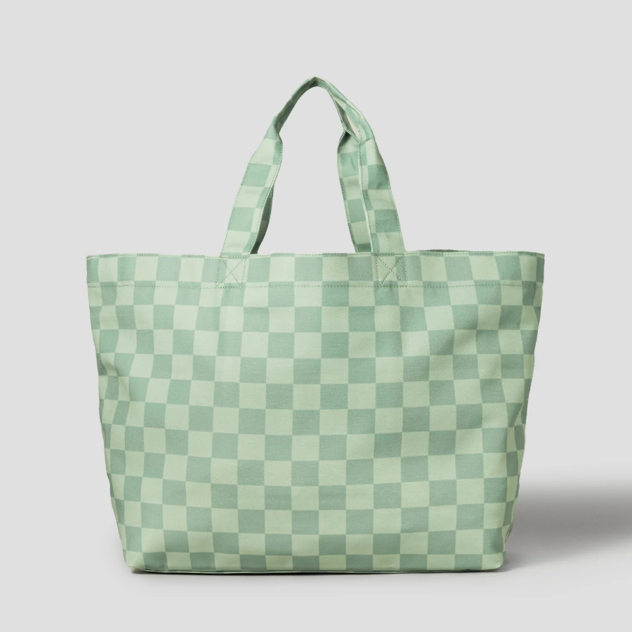 Maison Kitsune Unisex Cafe Kitsune Checkerboard Maxi Tote Bag - Basile/Lime Pattern