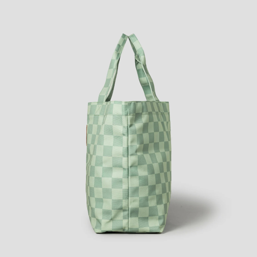 Maison Kitsune Unisex Cafe Kitsune Checkerboard Maxi Tote Bag - Basile/Lime Pattern
