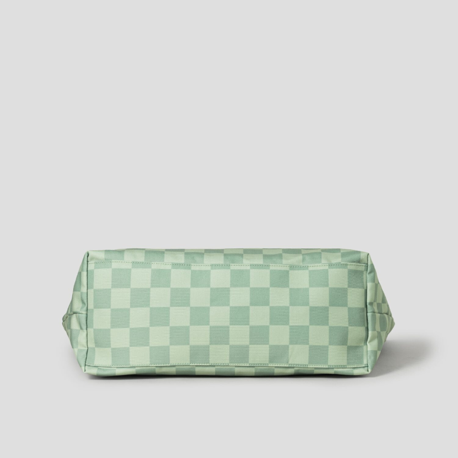Maison Kitsune Unisex Cafe Kitsune Checkerboard Maxi Tote Bag - Basile/Lime Pattern