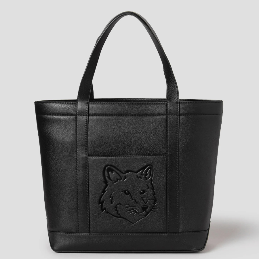 Maison Kitsune Women Fox Head Medium Leather Tote - Black