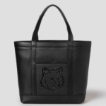 Maison Kitsune Women Fox Head Medium Leather Tote - Black