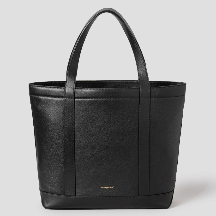 Maison Kitsune Women Fox Head Medium Leather Tote - Black