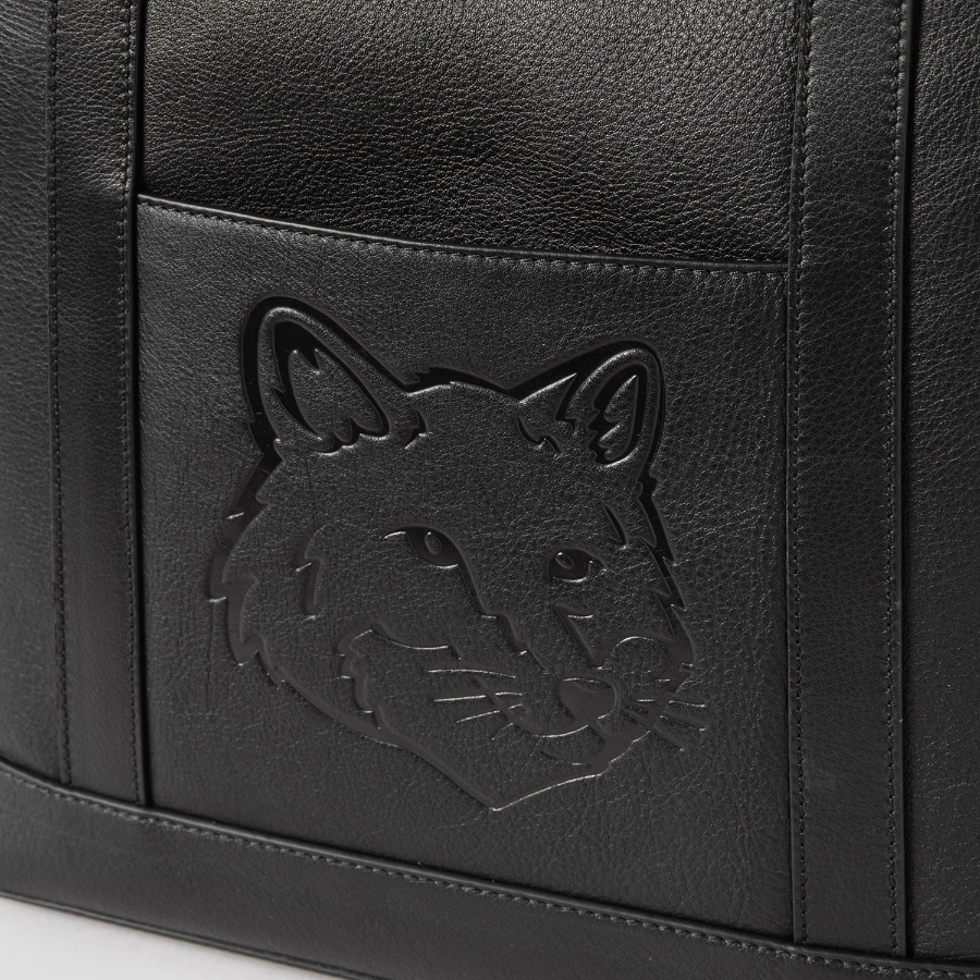 Maison Kitsune Women Fox Head Medium Leather Tote - Black
