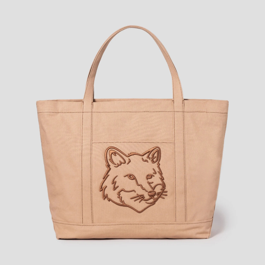 Maison Kitsune Unisex Fox Head Large Tote - Cork