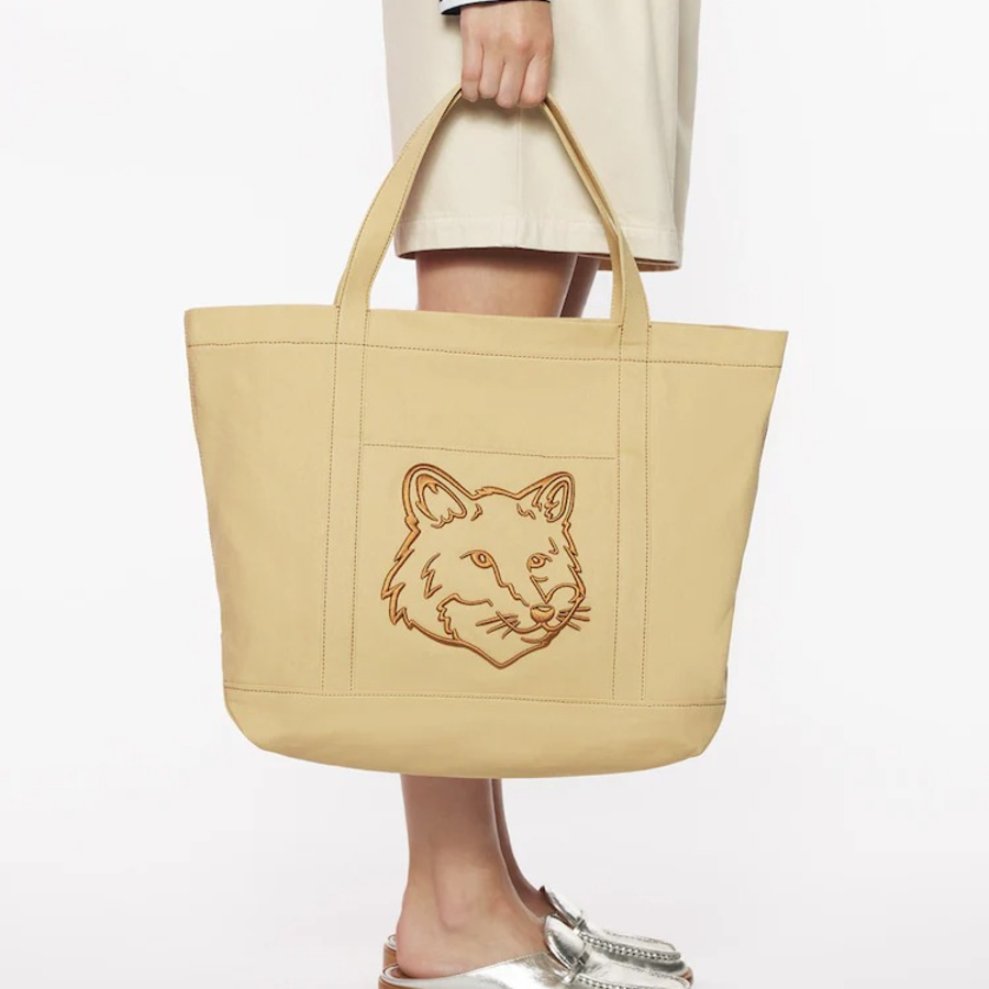 Maison Kitsune Unisex Fox Head Large Tote - Cork