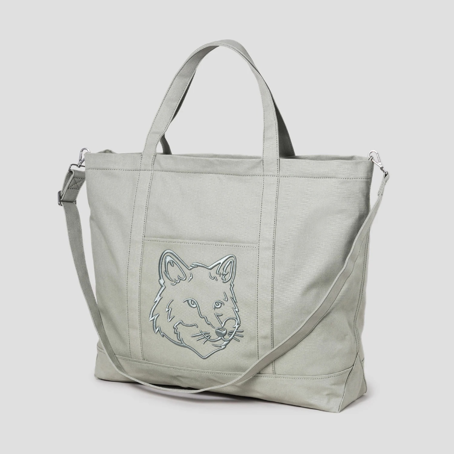 Maison Kitsune Unisex Fox Head Xl Tote - Court Green