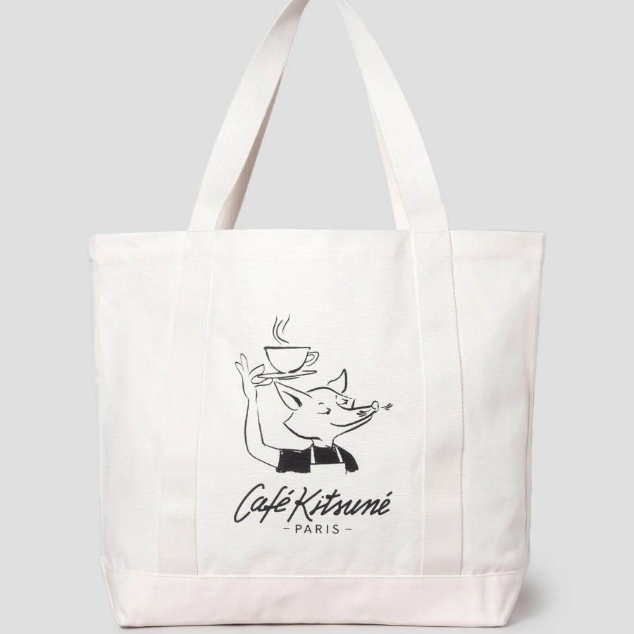 Maison Kitsune Unisex Café Kitsuné Fox Tote Bag - Tapioca