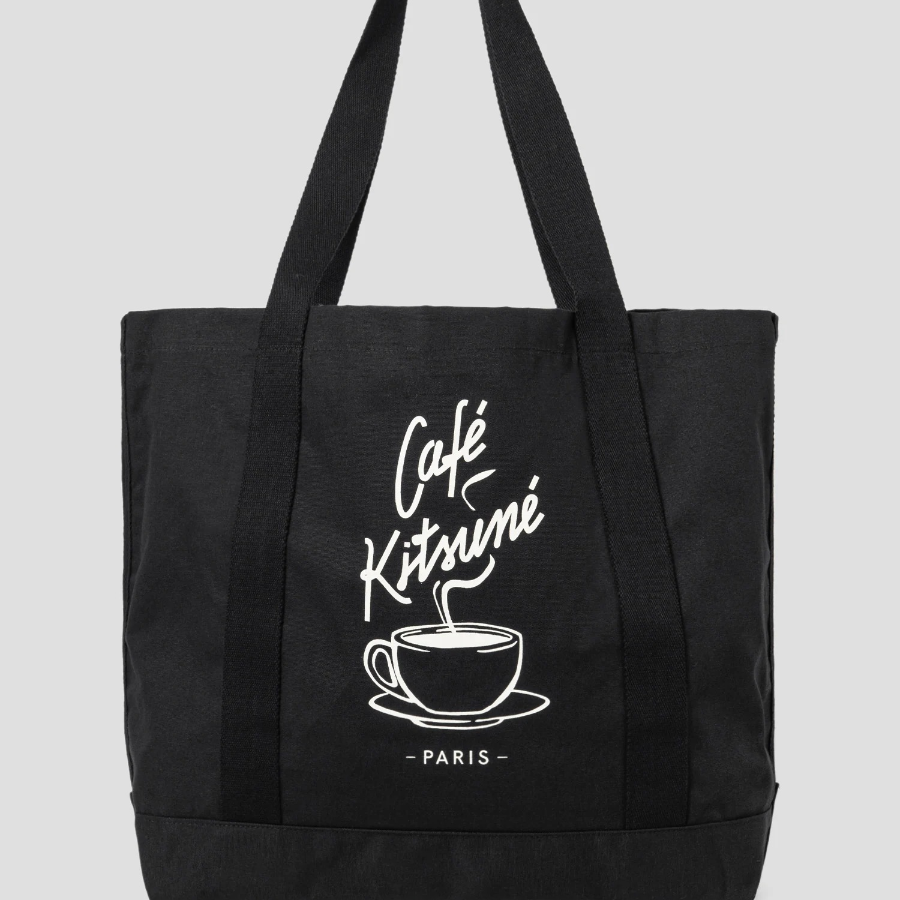 Maison Kitsune Unisex Cafe Kitsune Coffee Cup Tote Bag - Black