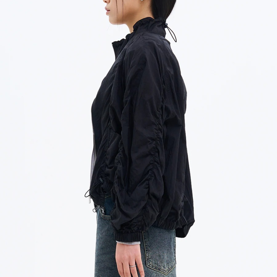 8 seconds Front-Slit Shirring Jumper — Black